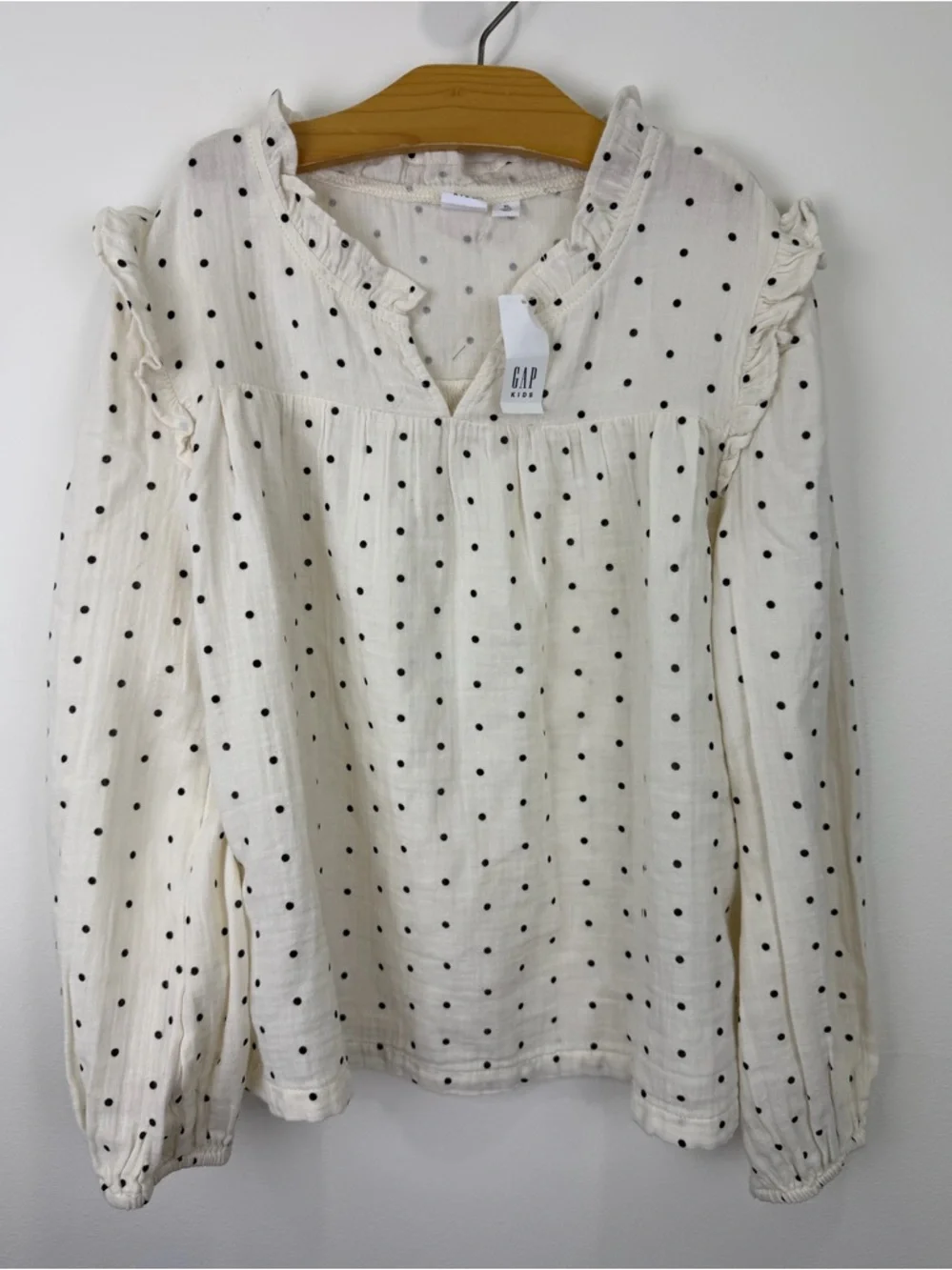 Gap Kids Cream Polka Dot Ruffle Long Sleeve Blouse Cotton Core XL 12